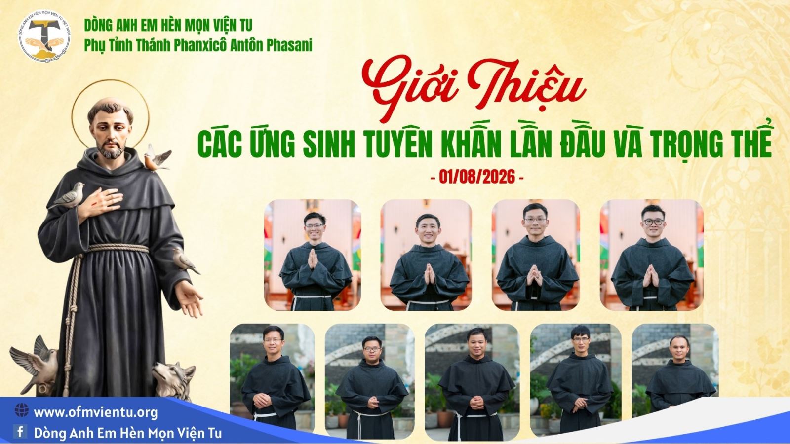 GIỚI THIỆU CÁC ỨNG SINH TUYÊN KHẤN LẦN ĐẦU VÀ TUYÊN KHẤN TRỌNG THỂ NĂM 2026